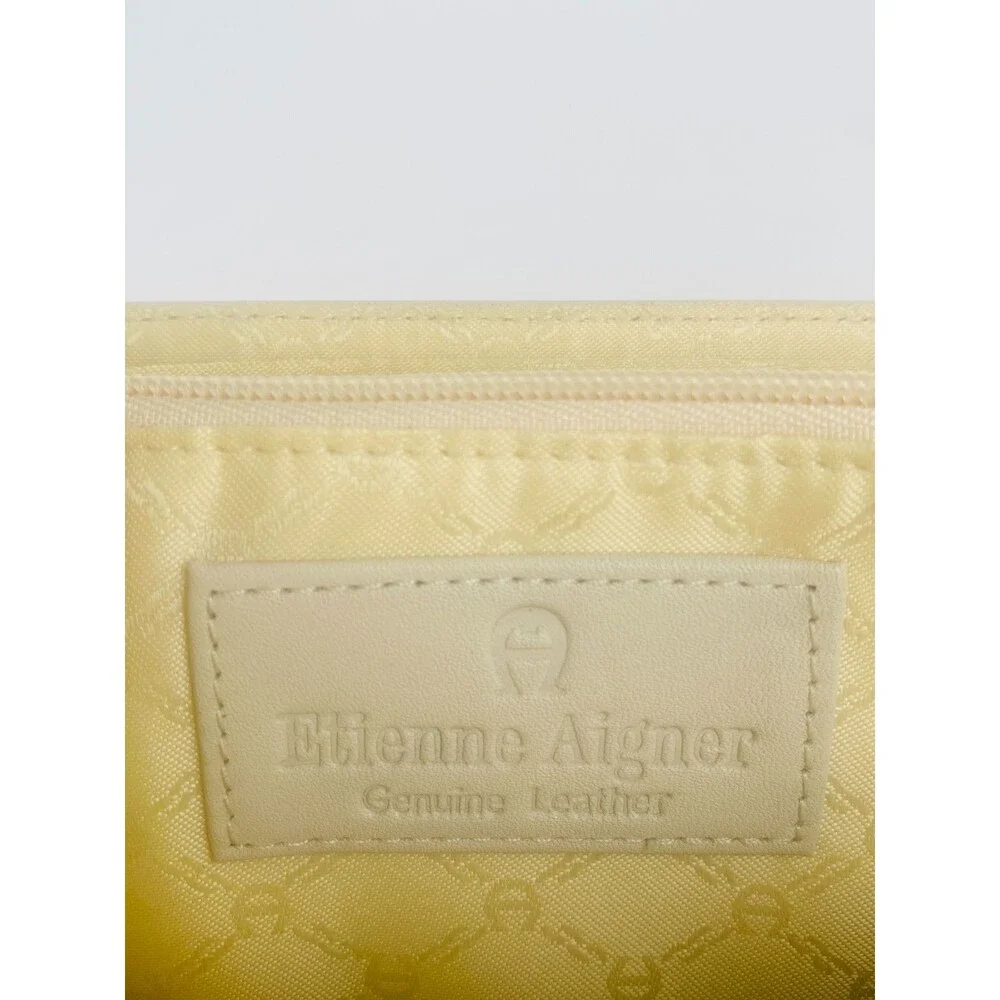 Vintage Etienne Aigner Ivory Leather Crossbody Shoulder Flap Bag Gold Hardware